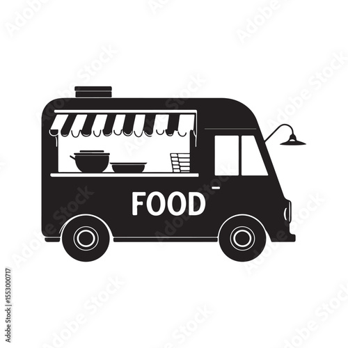 Food truck Silhouettes, Food Truck Silhouette Vector Graphic, Vector illustration of a truck icon for transportation, delivery, and travel