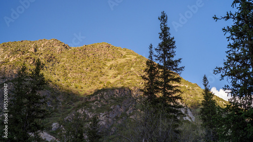 Kyrgyzstan, Ala-Archa park. Mountains landscape at sunset
