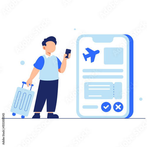 Young Traveler Using Smartphone to Book a Flight While Carrying Luggage