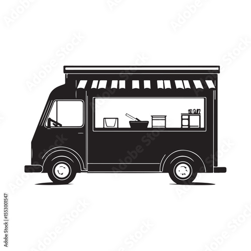 Food truck Silhouettes, Food Truck Silhouette Vector Graphic, Vector illustration of a truck icon for transportation, delivery, and travel