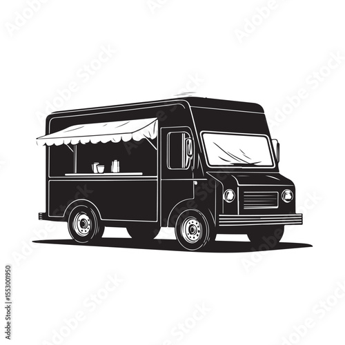 Food truck Silhouettes, Food Truck Silhouette Vector Graphic, Vector illustration of a truck icon for transportation, delivery, and travel