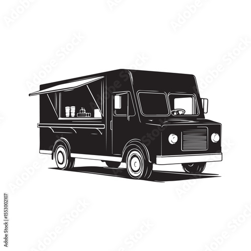 Food truck Silhouettes, Food Truck Silhouette Vector Graphic, Vector illustration of a truck icon for transportation, delivery, and travel