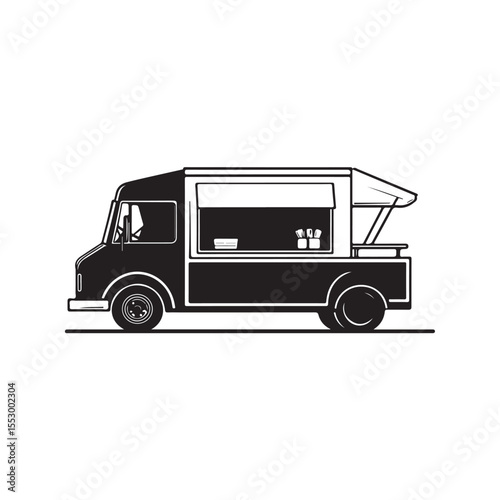 Food truck Silhouettes, Food Truck Silhouette Vector Graphic, Vector illustration of a truck icon for transportation, delivery, and travel