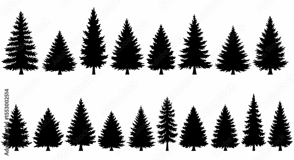 Obraz premium Collection of Black Silhouettes of Evergreen Trees Perfect for Christmas Designs, Winter Decorations, and Nature-Themed Projects