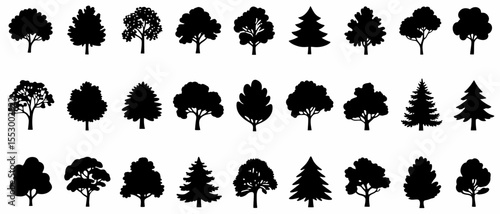 Collection of Diverse Tree Silhouettes 30 High-Resolution Vector Illustrations of Various Tree Species for Design Projects