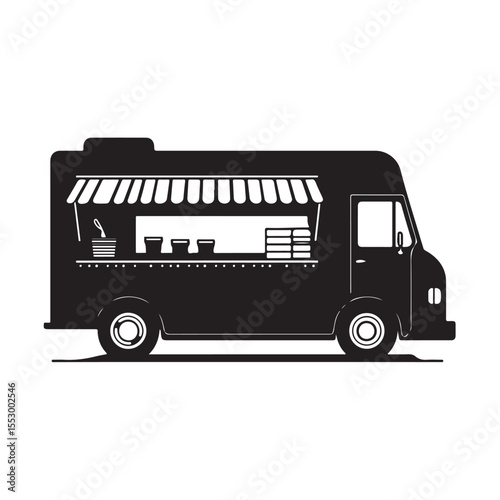 Food truck Silhouettes, Food Truck Silhouette Vector Graphic, Vector illustration of a truck icon for transportation, delivery, and travel