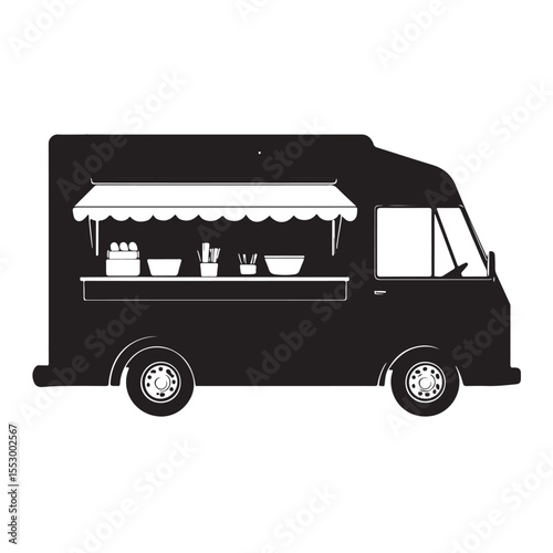Food truck Silhouettes, Food Truck Silhouette Vector Graphic, Vector illustration of a truck icon for transportation, delivery, and travel