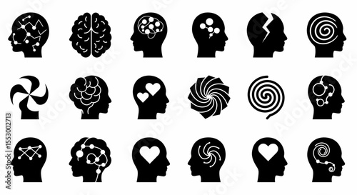 Collection of Mind, Brain, and Heart Icons  Vector Graphics for Mental Health, Psychology, and Love Concepts