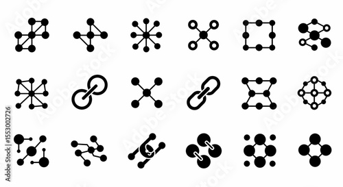 Collection of Network Connection Icons Nodes, Links, and Interconnectivity Symbols for Web Design and UI Development