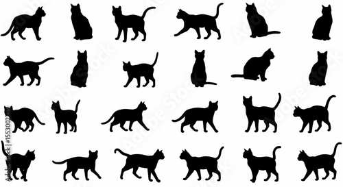 Collection of Elegant Cat Silhouettes  A Diverse Set of Feline Poses for Design Projects