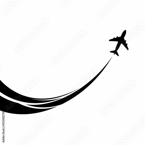 Airplane Taking Off, Jet Ascending, Air Travel, Flight Path,  Skyward Journey, Aviation Icon, Departure Silhouette,  Travel Illustration