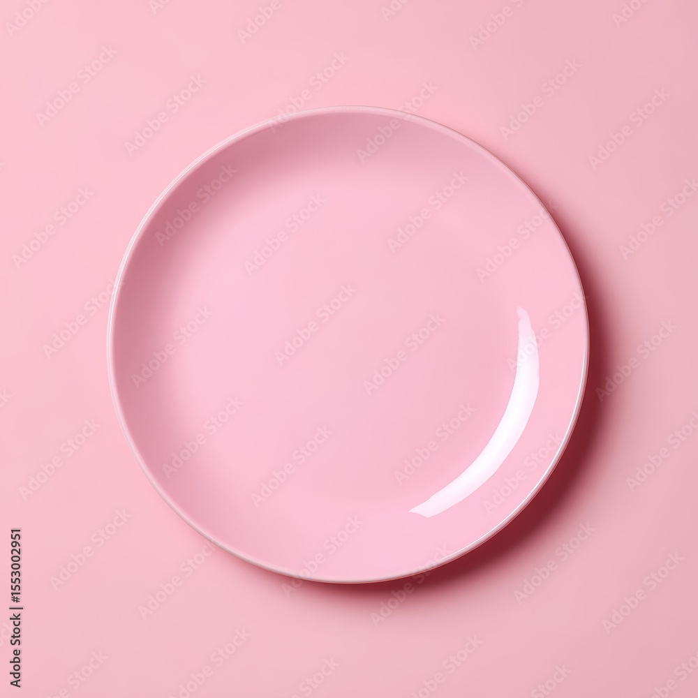 Obraz premium A pink empty plate on a matching background, offering a minimalist aesthetic. Perfect for culinary presentations.