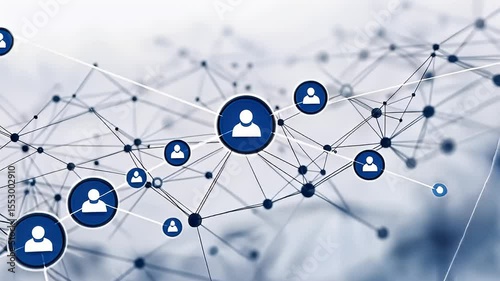 Abstract Networked Illustration Featuring Interconnected Circular Nodes In Shades Of Blue Against A White Background