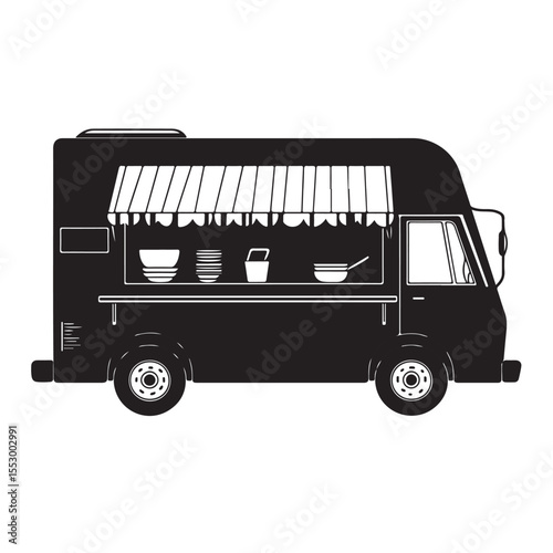 Food truck Silhouettes, Food Truck Silhouette Vector Graphic, Vector illustration of a truck icon for transportation, delivery, and travel
