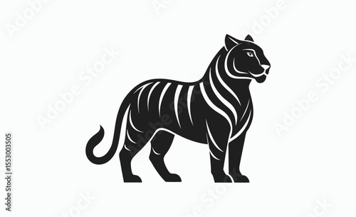 Tiger silhouette icon, minimalist wild animal, black vector illustration, simple tiger graphic photo