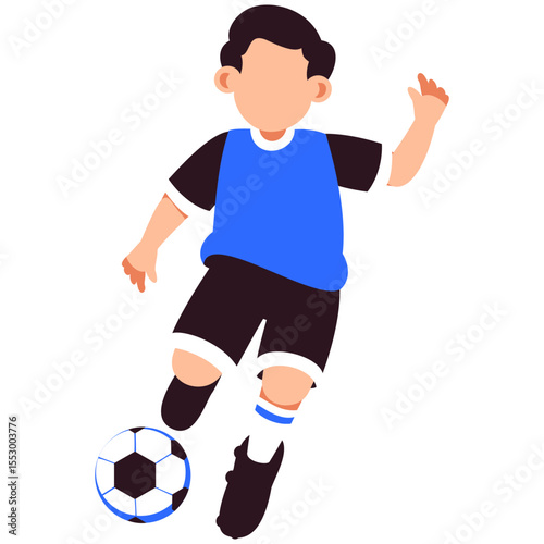 A lively illustration of a young football player actively kicking a ball, capturing the spirit of play, teamwork, and youthful energy