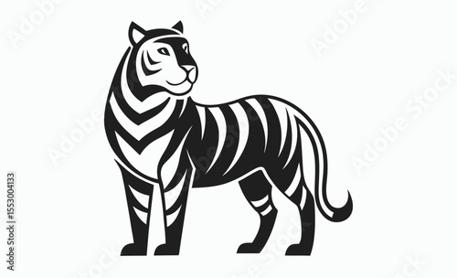 Tiger silhouette icon, minimalist wild animal, black vector illustration, simple tiger graphic