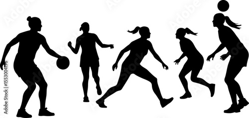 Female Netball Players Silhouettes vector bundle