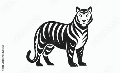 Tiger silhouette icon, minimalist wild animal, black vector illustration, simple tiger graphic