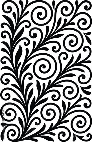 Black and white seamless floral pattern with vintage ornamental design