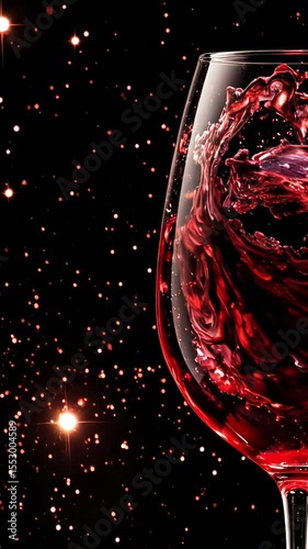 Highly Detailed Creative Photo of Red Wine Glass Swirling with a Miniature Galaxy Inside Surrounded by Floating Stars for Luxury Beverage and Fantasy Advertising Campaigns