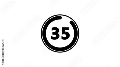 Circle countdown timer one minute animation from 40 to 0 second animation on white background with alpha channel, 45 second countdown timer.