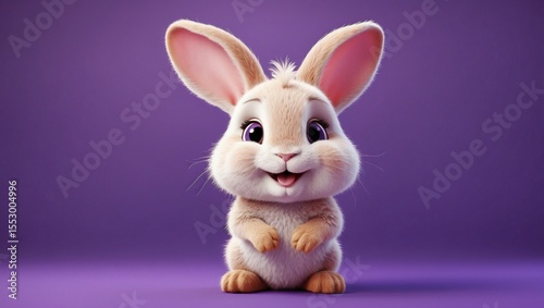 Adorable Bunny Beams on Violet Background
