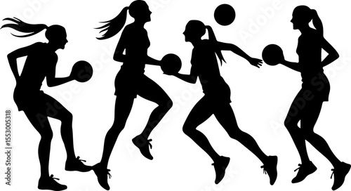 Female Netball Players Silhouettes vector bundle