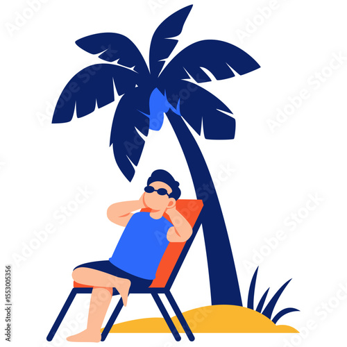 Relaxing on a sunny tropical beach beneath a palm tree enjoying the calm and warmth of summer