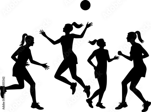 Female Netball Players Silhouettes vector bundle