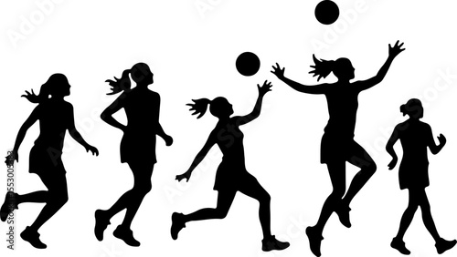 Female Netball Players Silhouettes vector bundle