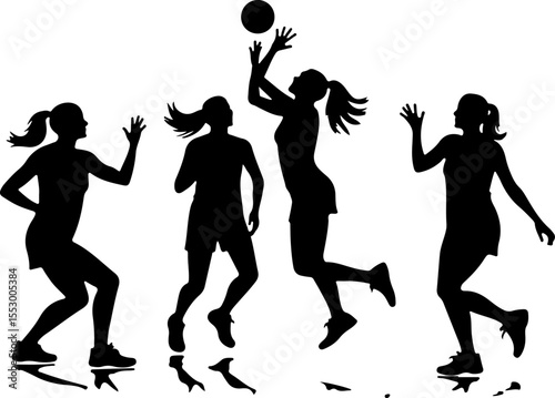 Female Netball Players Silhouettes vector bundle