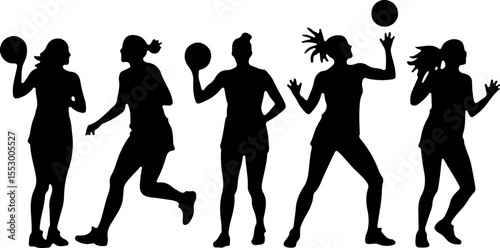Female Netball Players Silhouettes vector bundle