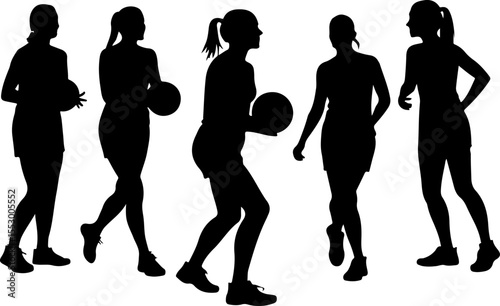 Female Netball Players Silhouettes vector bundle