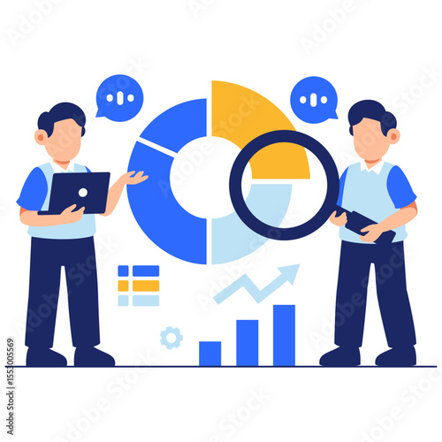 Analyzing business data with pie charts and tools to uncover insights, trends, growth, and performance