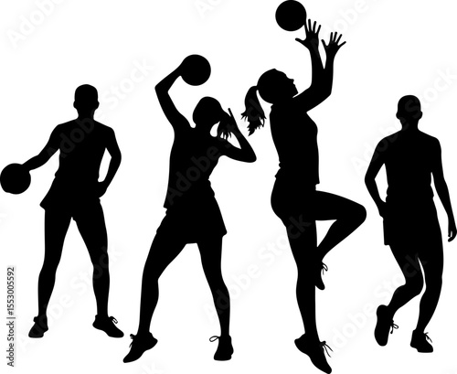 Female Netball Players Silhouettes vector bundle