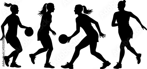 Female Netball Players Silhouettes vector bundle