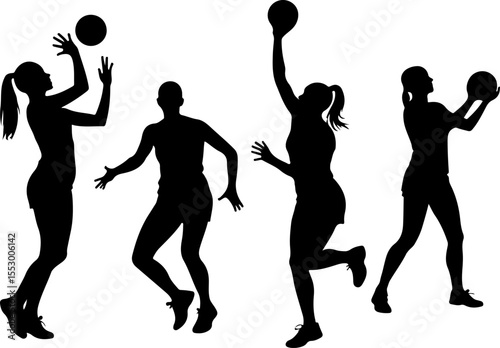 Female Netball Players Silhouettes vector bundle