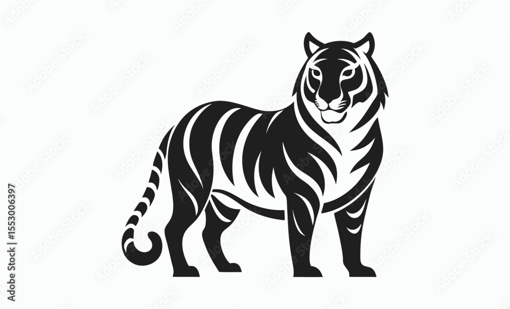 Naklejka premium Tiger silhouette icon, minimalist wild animal, black vector illustration, simple tiger graphic