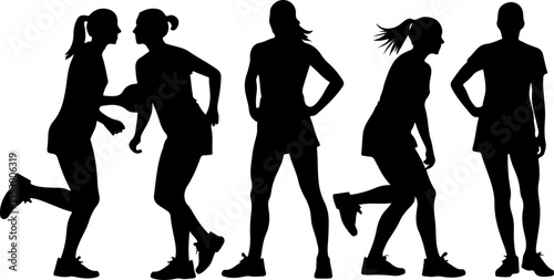 Female Netball Players Silhouettes vector bundle