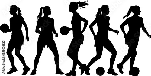 Female Netball Players Silhouettes vector bundle