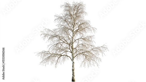 Tall slender D birch tree with delicate branches, isolated on transparent PNG for horticulture designs
