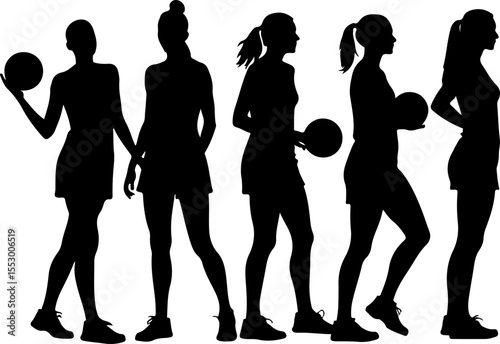 Female Netball Players Silhouettes vector bundle