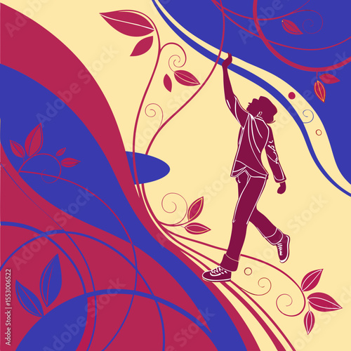 Stylish Silhouette of a Person Walking Amongst Floral Designs
