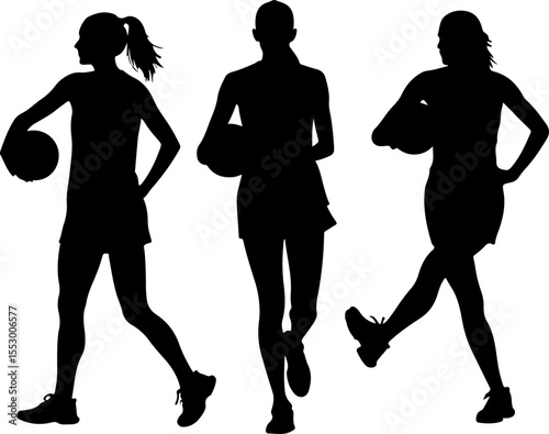 Female Netball Players Silhouettes vector bundle