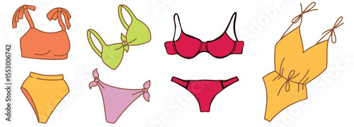 Cute yellow pink bikini icon fun beach summer pool

