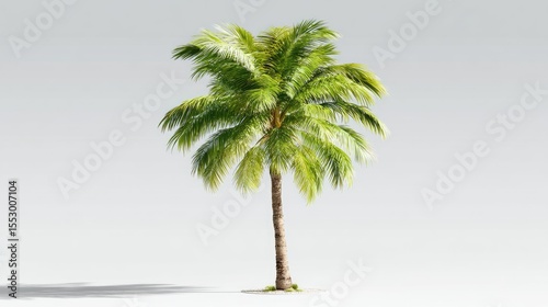 Tropical D palm tree with high detail leaves, isolated PNG for resort landscape planning