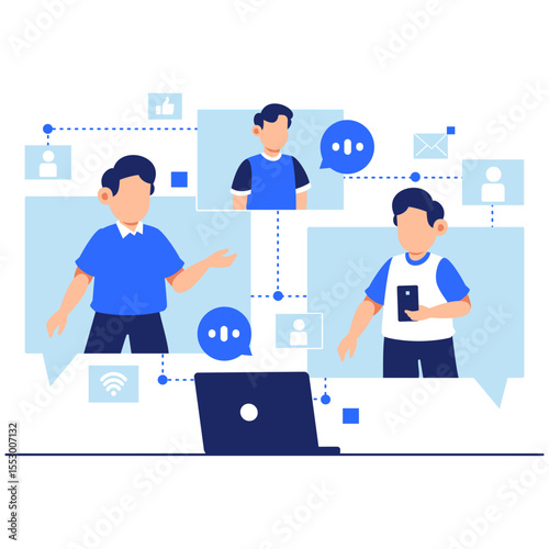 Illustration of Virtual Communication Connecting People Through Digital Platforms and Technology