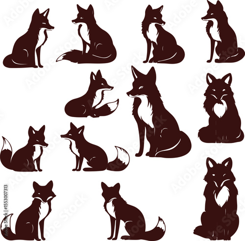 set of fox and wolf vector silhouettes