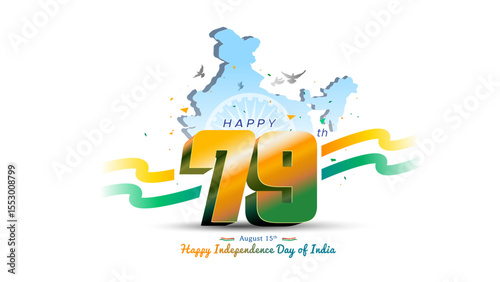 Happy Independence Day India concept. India 79th freedom anniversary celebration and tricolour patriotic background illustration.